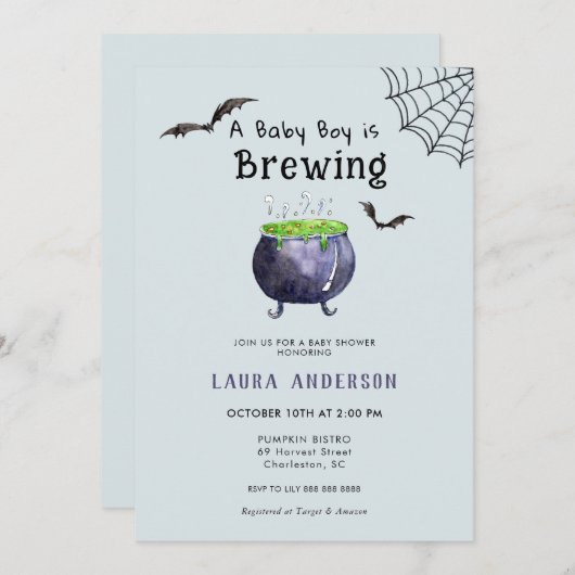 ベビーが可愛いハロウィーン少年の赤ちゃんシャワーを浴びる 招待状 (正面/裏面)