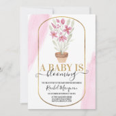 ベビーが咲いているフローラ水の色ベビーシャワー 招待状 (正面)