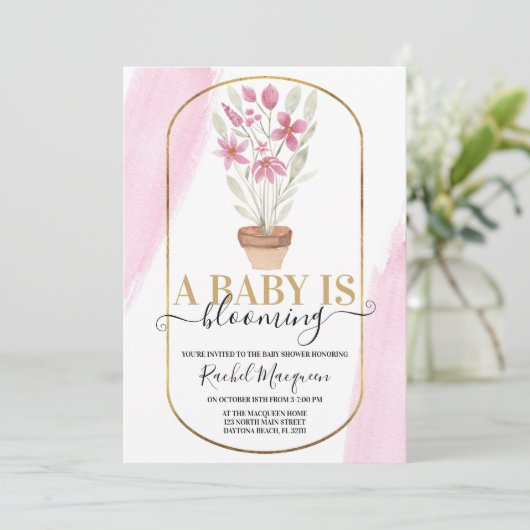 ベビーが咲いているフローラ水の色ベビーシャワー 招待状 (スタンド正面)
