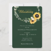 ベビーが咲いている水色ひまわり赤ちゃんシャワー 招待状 (正面)