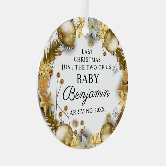 ベビーが妊娠ベビーに到着する前の最後のクリスマス メタルオーナメント (正面右)