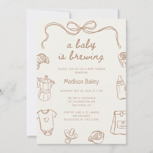 ベビーが手描きの赤ちゃんシャワーを醸造している 招待状 (正面)