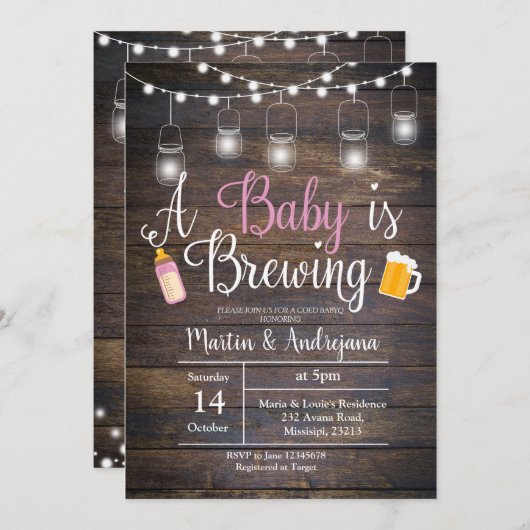 ベビーが招待を呼び掛けている女の子ピンクの招待 招待状 (正面/裏面)