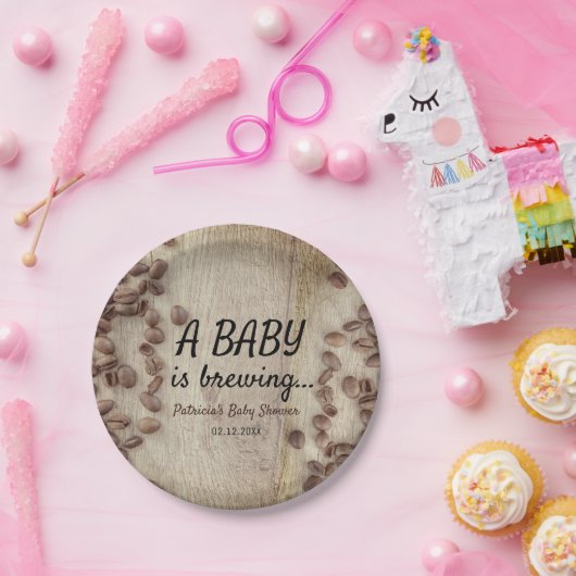 ベビーが木のコーヒーの素朴ベビーシャワーを浴びている ペーパープレート (パーティー)