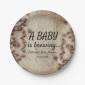 ベビーが木のコーヒーの素朴ベビーシャワーを浴びている ペーパープレート (正面)