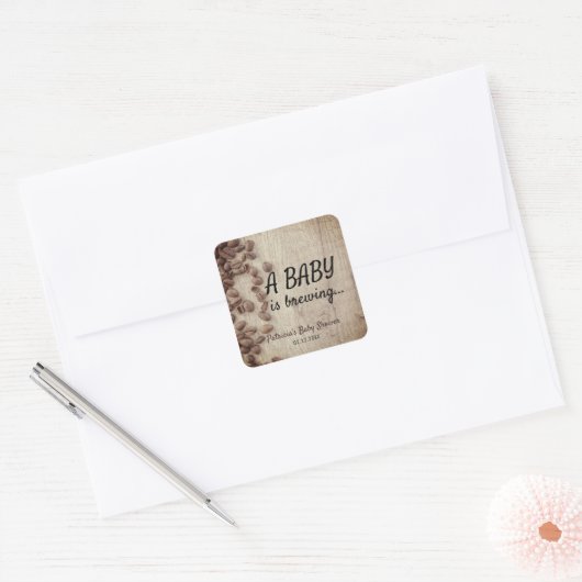ベビーが木のコーヒ素朴ーの赤ちゃんシャワーを醸造している スクエアシール (封筒)