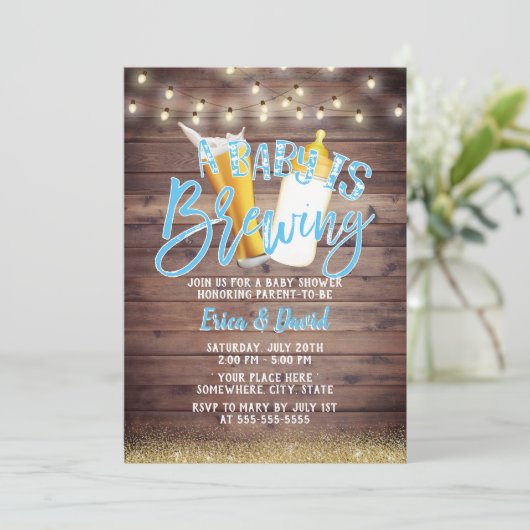 ベビーが木造素朴ビール赤ちゃんシャワーを醸造 招待状 (スタンド正面)