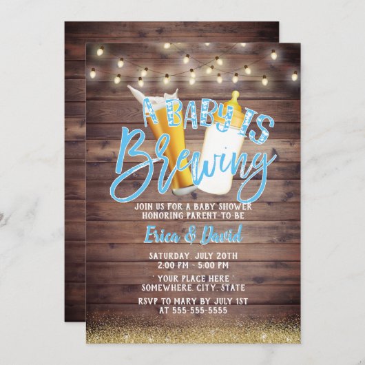 ベビーが木造素朴ビール赤ちゃんシャワーを醸造 招待状 (正面/裏面)
