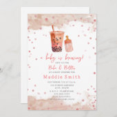 ベビーが泡茶ボバガール女の子の赤ちゃんシャワーを醸造 招待状 (正面/裏面)