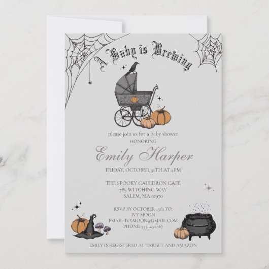 ベビーが灰色の赤ちゃん男女兼用シャワーを醸造している 招待状 (正面)