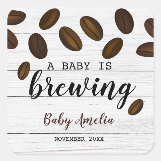 ベビーが白い木のコーヒーベビーシャワーを醸造している スクエアシール (正面)