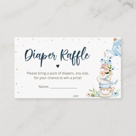 ベビーが紅茶おむつラッフルブルーベビーシャワーを醸造している エンクロージャーカード (正面)