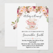 ベビーが紅茶の赤ちゃんシャワーピンクの招待状を醸造している シーズンカード (正面/裏面)