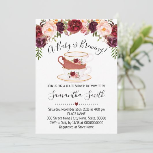 ベビーが紅茶シャワーのマルサラの招待状を醸造している シーズンカード (スタンド正面)