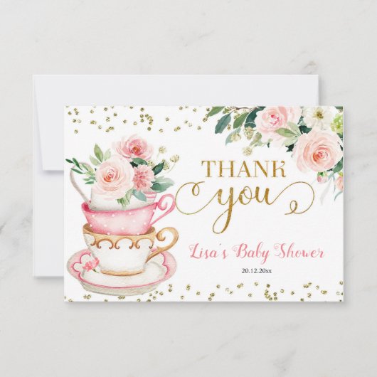 ベビーが紅茶パーティーの赤ちゃんシャワーを醸造している サンキューカード (正面)