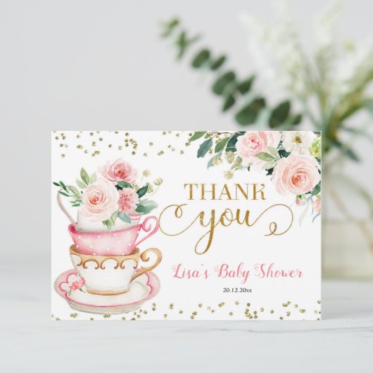 ベビーが紅茶パーティーの赤ちゃんシャワーを醸造している サンキューカード (スタンド正面)