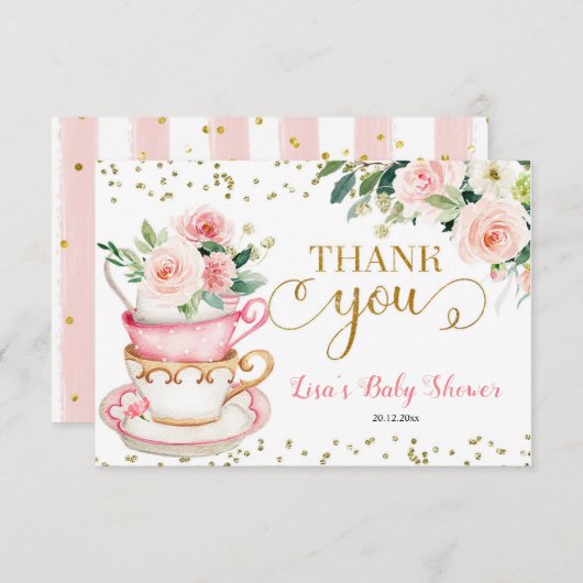 ベビーが紅茶パーティーの赤ちゃんシャワーを醸造している サンキューカード (正面/裏面)