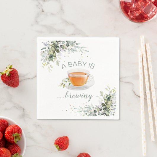 ベビーが紅茶パーティーの赤ちゃんシャワーを醸造している スタンダードカクテルナプキン (インサイチュ)