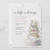 ベビーが紅茶パーティーの赤ちゃんシャワーを醸造している 招待状 (正面)