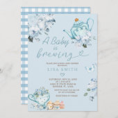 ベビーが紅茶パーティーの赤ちゃんシャワーを醸造している 招待状 (正面/裏面)