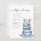 ベビーが紅茶パーティーの赤ちゃんシャワーを醸造している 招待状 (正面)