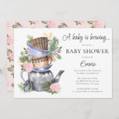 ベビーが紅茶パーティーの赤ちゃんシャワーを醸造している 招待状 (正面/裏面)