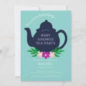 ベビーが紅茶パーティーの赤ちゃんシャワーを醸造している 招待状 (正面)