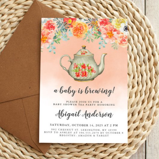 ベビーが紅茶パーティーの赤ちゃんシャワーを醸造している 招待状