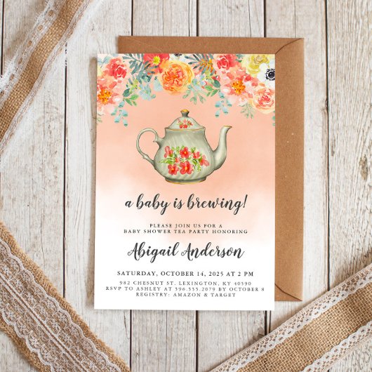 ベビーが紅茶パーティーの赤ちゃんシャワーを醸造している 招待状