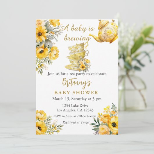 ベビーが紅茶パーティーの赤ちゃんシャワーを醸造している 招待状 (スタンド正面)