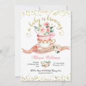 ベビーが紅茶パーティーの赤ちゃんシャワーを醸造している 招待状 (正面)
