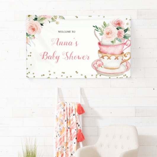 ベビーが紅茶パーティーの赤ちゃんシャワーを醸造している 横断幕 (インサイチュ)