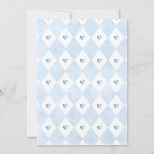 ベビーが紅茶パーティーを醸造している赤ちゃんシャワー青いバラ 招待状 (裏面)