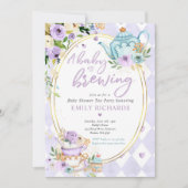 ベビーが紅茶パーティーベビーシャワー薄紫バラを醸造している 招待状 (正面)