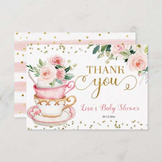 ベビーが紅茶パーティー赤ちゃんシャワーありがとう サンキューカード (正面/裏面)