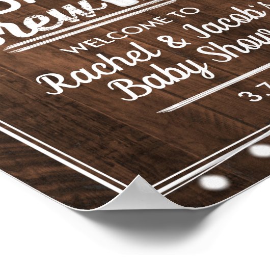 ベビーが素朴歓迎の赤ちゃんシャワーのサインを醸造している ポスター (角)