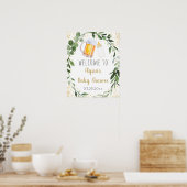 ベビーが緑のウェルカムサインを醸造している ポスター (キッチン)