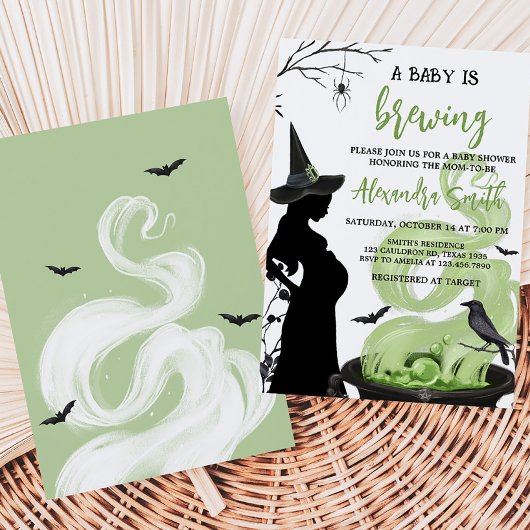 ベビーが緑のハロウィーンの赤ちゃんシャワーを醸造している 招待状
