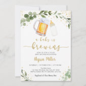 ベビーが緑の金ゴールドの赤ちゃんシャワーを醸造している 招待状 (正面)