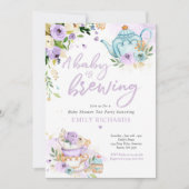 ベビーが茶の湯をパーティーに注ぐ紫 招待状 (正面)