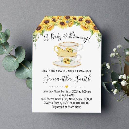 ベビーが茶ひまわりのシャワーを醸造している シーズンカード