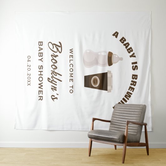 ベビーが茶色の白い赤ちゃんシャワーの背景を醸造している タペストリー (インサイチュ(横))