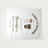 ベビーが茶色の白い赤ちゃんシャワーの背景を醸造している タペストリー (正面(横))
