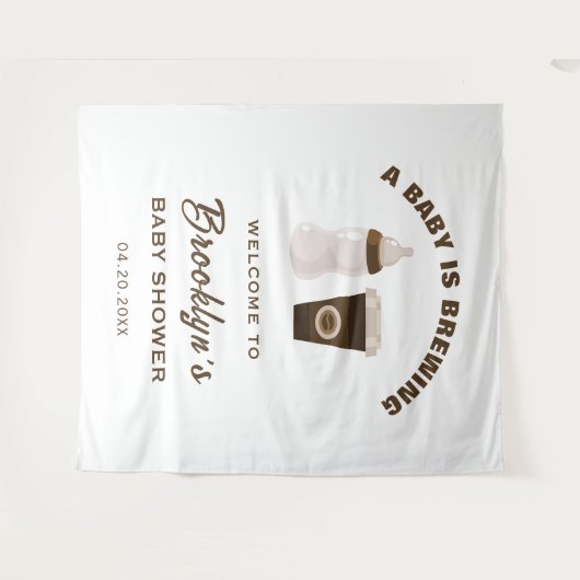 ベビーが茶色の白い赤ちゃんシャワーの背景を醸造している タペストリー (正面(横))