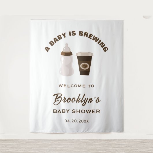 ベビーが茶色の白い赤ちゃんシャワーの背景を醸造している タペストリー (正面)