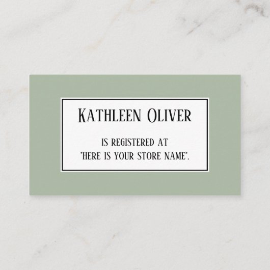 ベビーが行く！編集可能なSageギフトレジストリカード エンクロージャーカード (裏面)