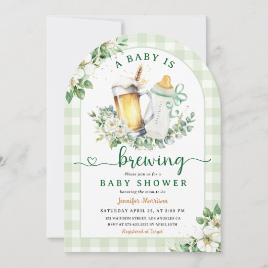 ベビーが赤ちゃんシャワーを醸造男女兼用アーチ 招待状 (正面)