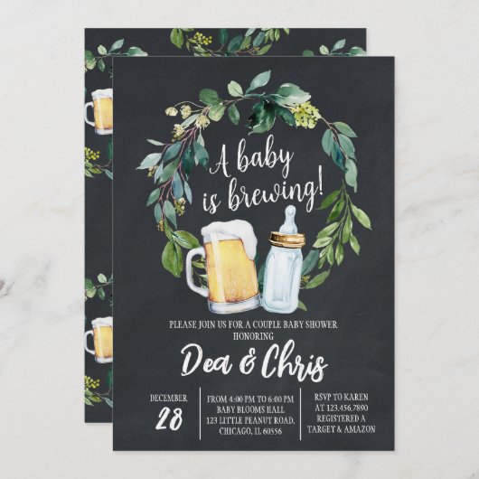 ベビーが赤ちゃんシャワーボードを醸造している 招待状 (正面/裏面)