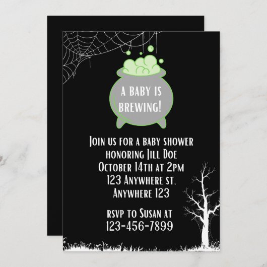 ベビーが赤ちゃんシャワー招待状ハロウィーンを醸造している 招待状 (正面/裏面)