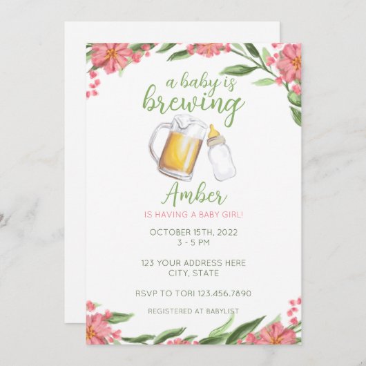 ベビーが赤ちゃんシャワー招待状女の子を醸造している 招待状 (正面/裏面)
